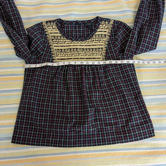 ⭐ J. Crew Plaid Peasant Popover Blouse size Small - Picture 11 of 16